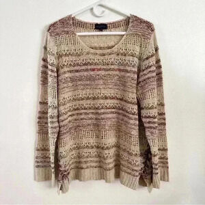 Artesia Sweater Open Knit Purple Beige Side Detail Women’s Sz XL‎ Comfy